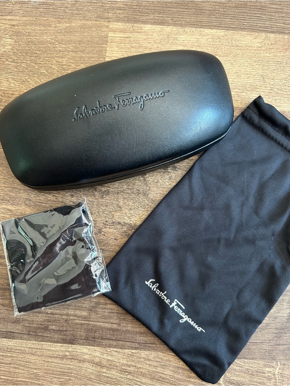 Salvatore Ferragamo Clamshell Eyewear Case Set + Branded Pouch and New Cloth